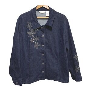 Drapers & Damons Embellished Denim Jacket Dark Wash Floral Sequin Beaded Size 3X